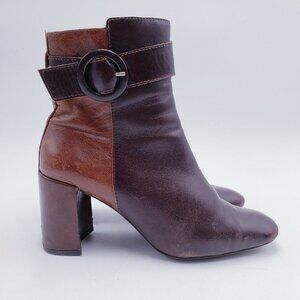 Jeffrey Campbell Womens 7.5 Two-Tone Brown Leather Ankle Boot Bootie Block Heel